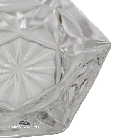 Vintage 90s Clear Glass Hexagonal Star Ashtray Geometric Heavy Duty Retro Decor - Picture 3 of 6